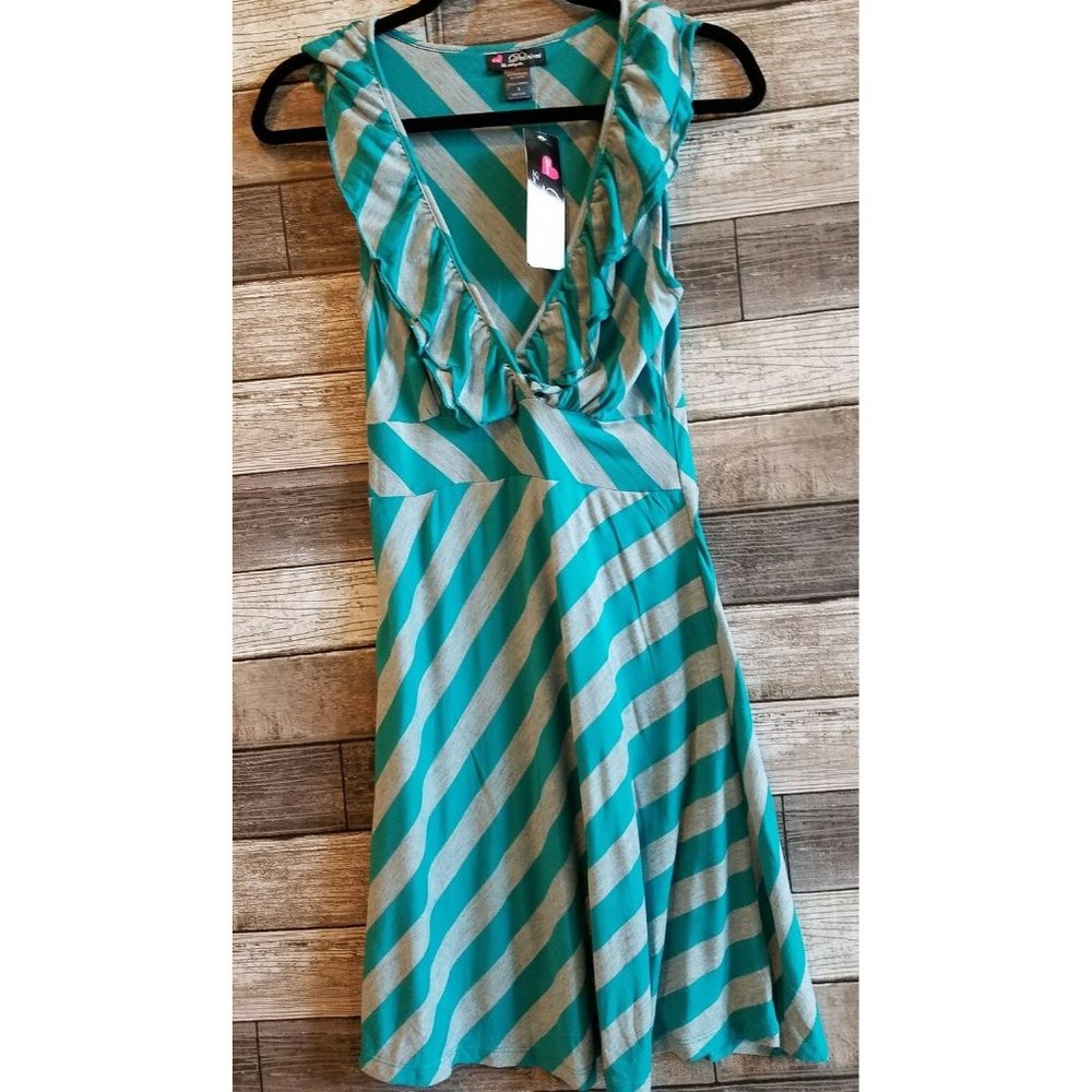 women's Small sundress S dress Green Empire Cross Over Delirious stripped multic